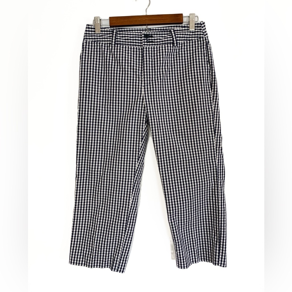 Navy Blue and White Gingham Capri Pants